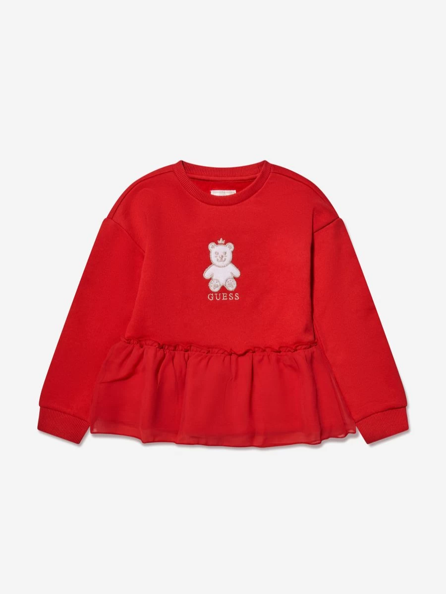 Guess Girls Red Bear Print Sweatshirt - Cute & Comfortable Hoodie for Kids