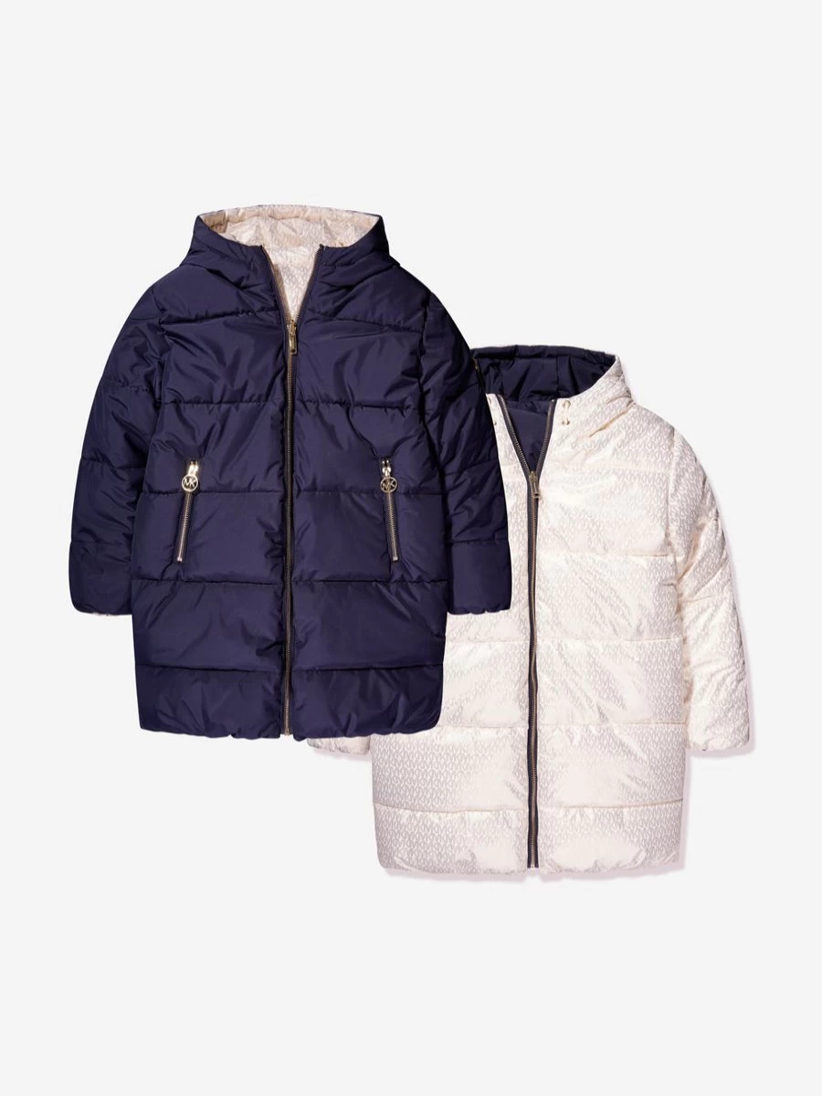 Michael Kors Girls' Blue Logo Trench Coat for Kids