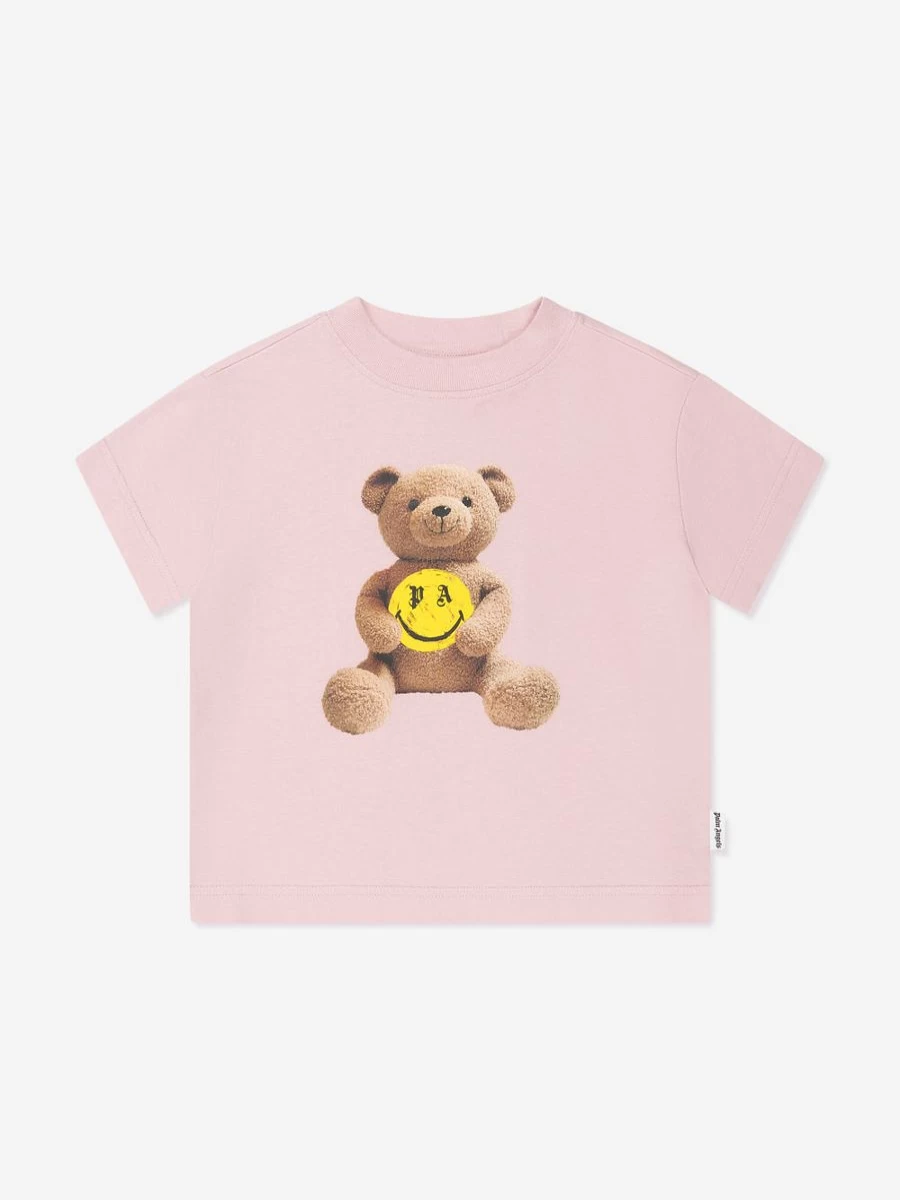 Palm Angels Girls Pink Smiley Bear Graphic T-Shirt