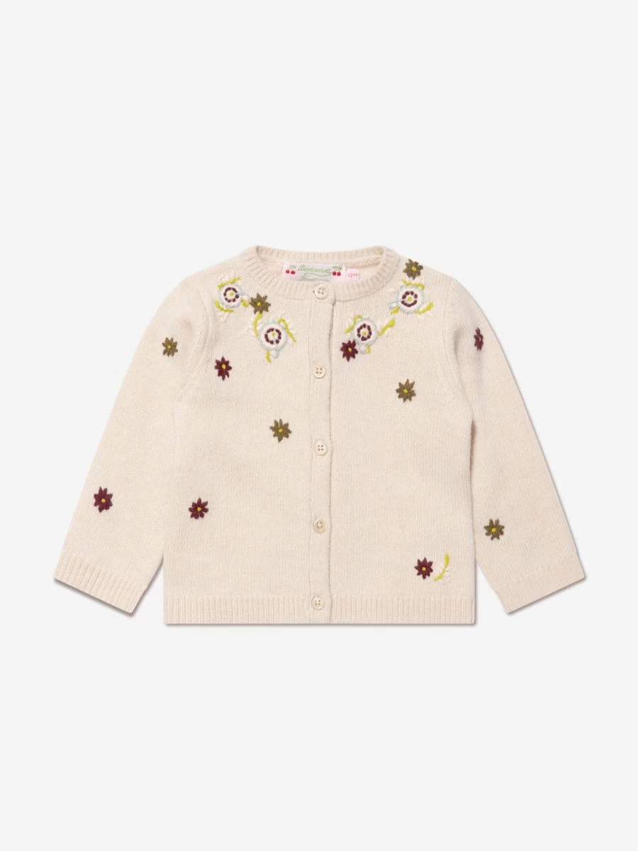 Bonpoint Baby Girls Ivory Wool Cardigan – Soft Telnie Knit Sweater for Infants