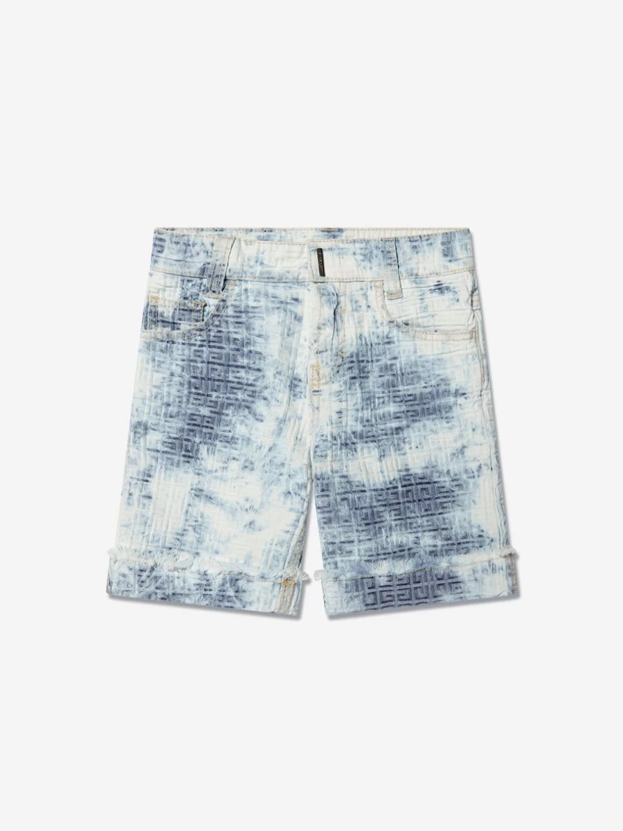 Givenchy Boys Blue 4G Logo Distressed Denim Shorts Washed Cloud Design