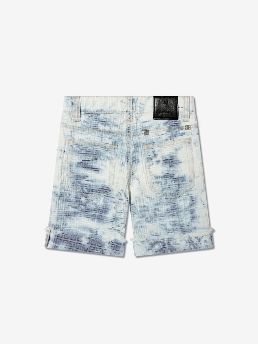 Givenchy Boys Blue 4G Logo Distressed Denim Shorts Washed Cloud Design