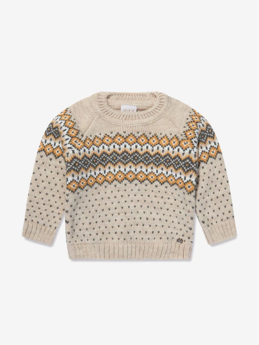 Paz Rodriguez Boys Beige Wool Knitted Jumper - Soft Winter Sweater for Kids