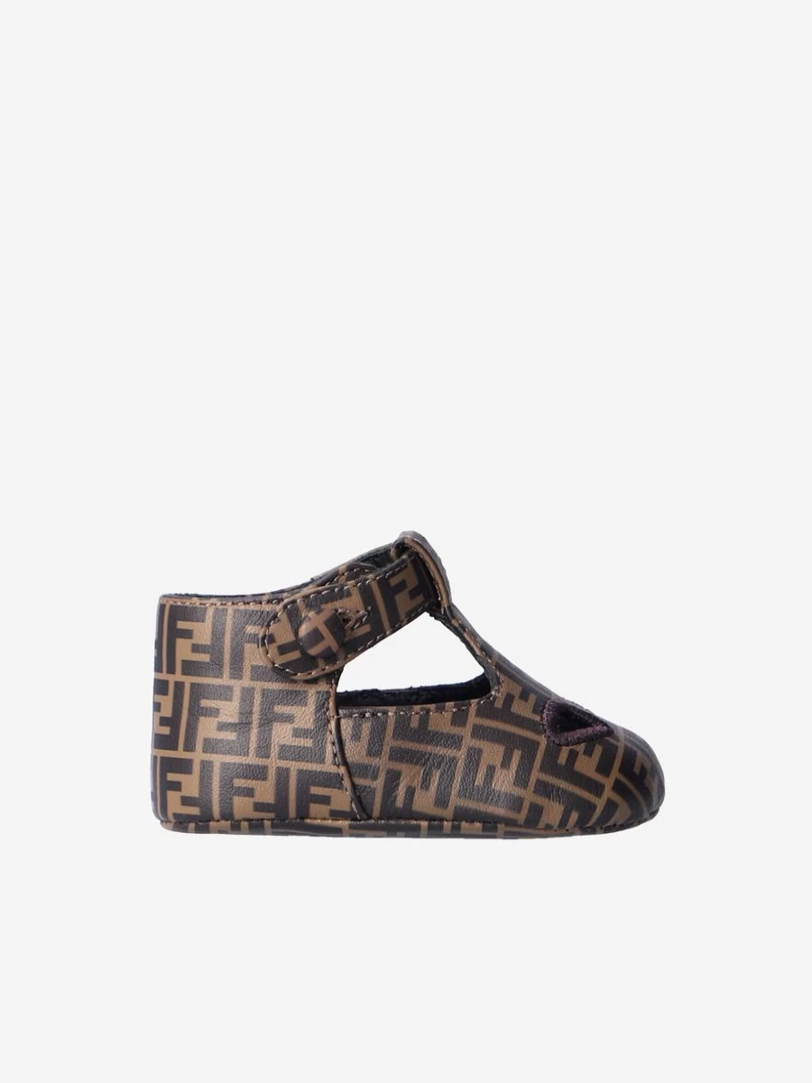 Fendi Kids Baby Leather FF Logo Sandals - Brown Infant Shoes for Boys & Girls | Luxury Designer Footwear