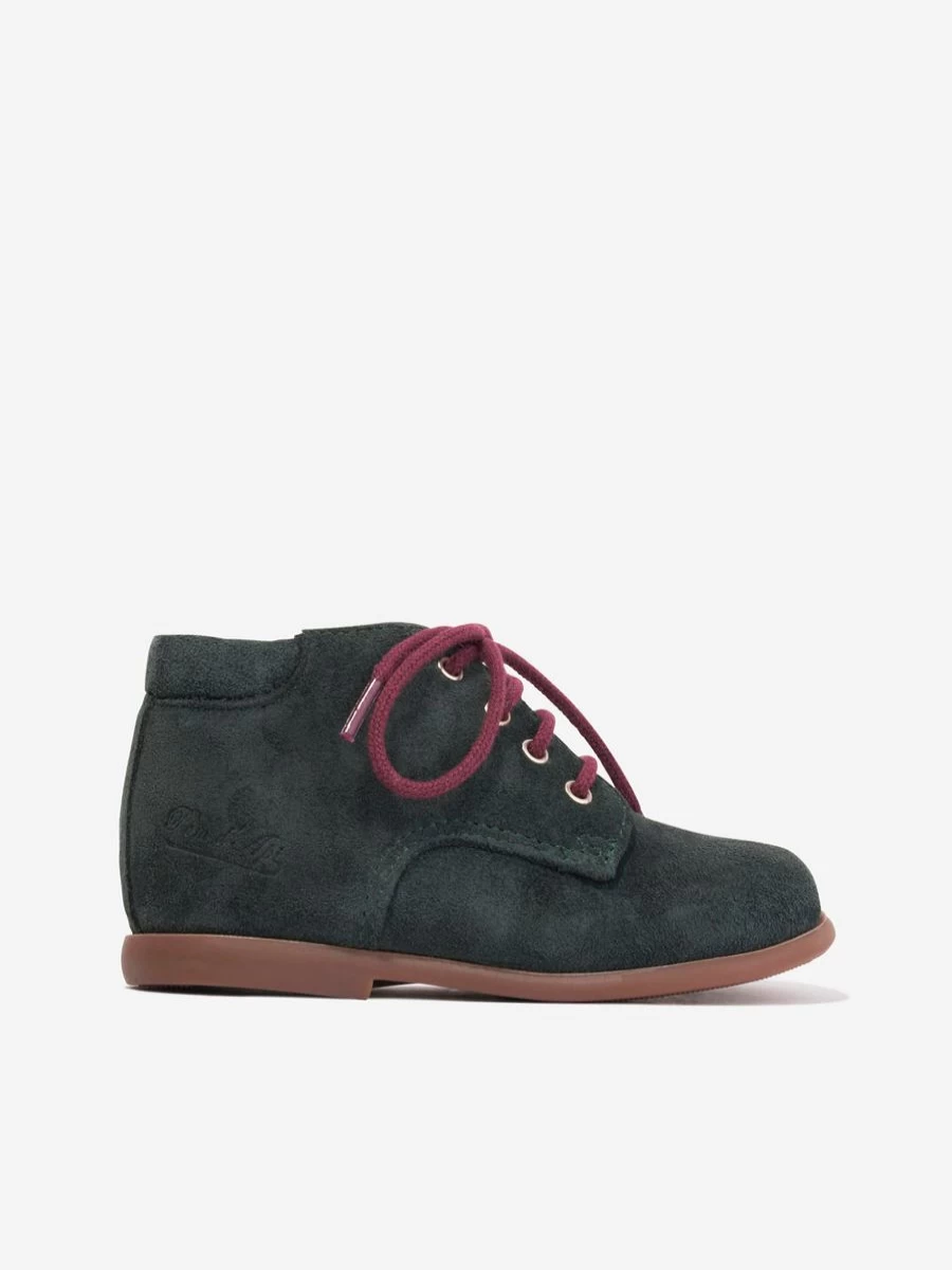 Girls Green Suede Derby Boots by Pom D'Api