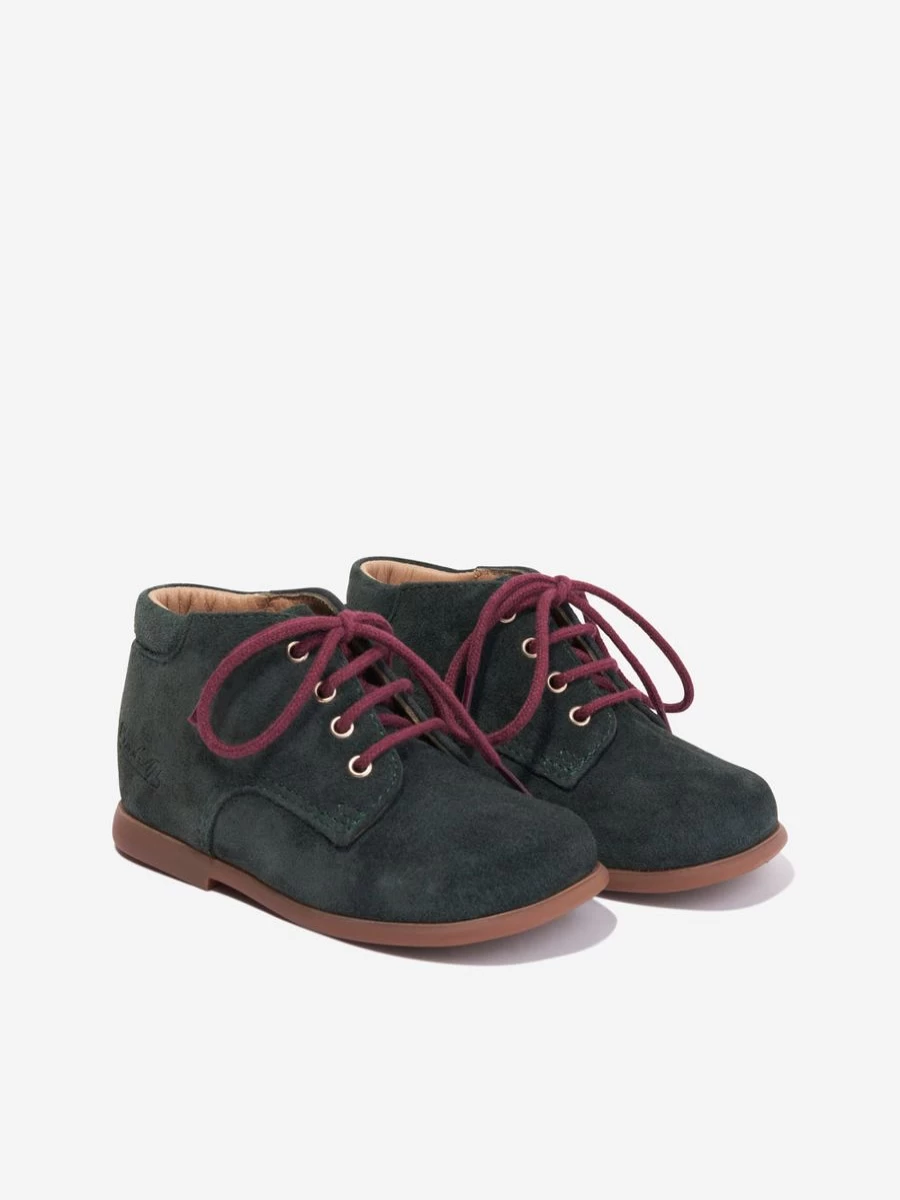 Girls Green Suede Derby Boots by Pom D'Api