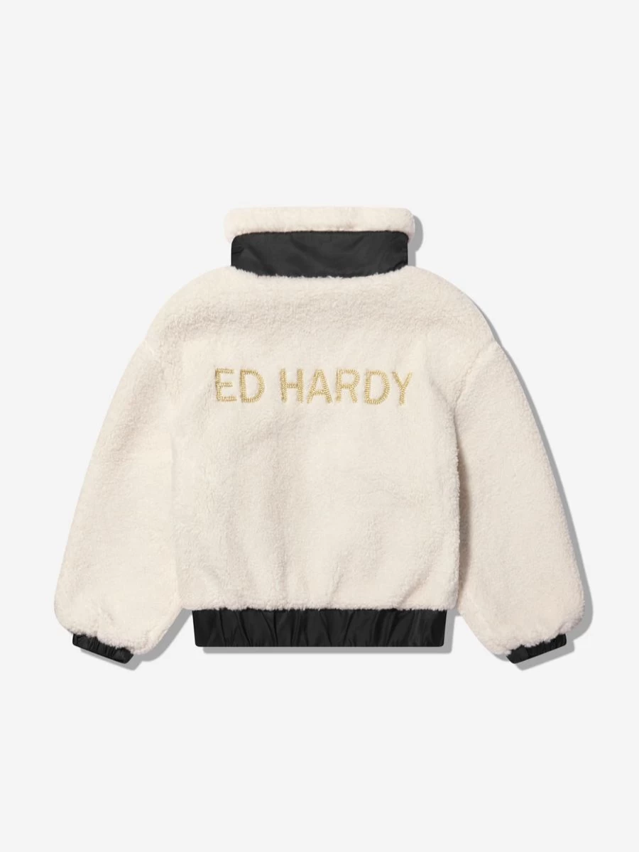 ED Hardy Teen Girls' White Borg Jacket - Stylish & Trendy Outerwear