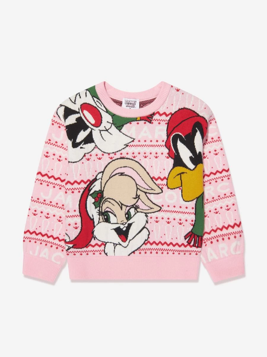 MARC JACOBS Girls Pink Looney Tunes Sweater Jumper Cartoon Character Pullover