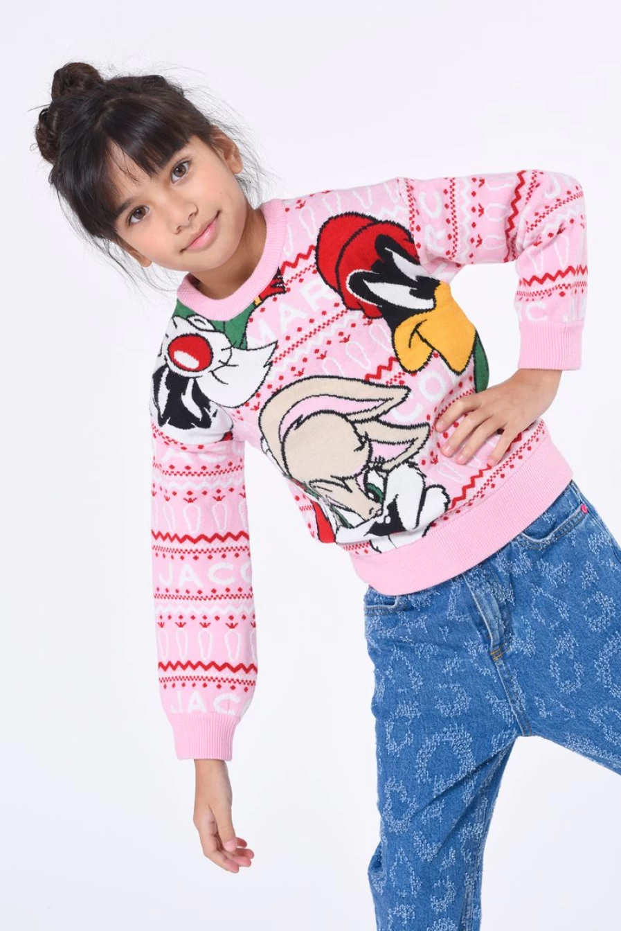 MARC JACOBS Girls Pink Looney Tunes Sweater Jumper Cartoon Character Pullover