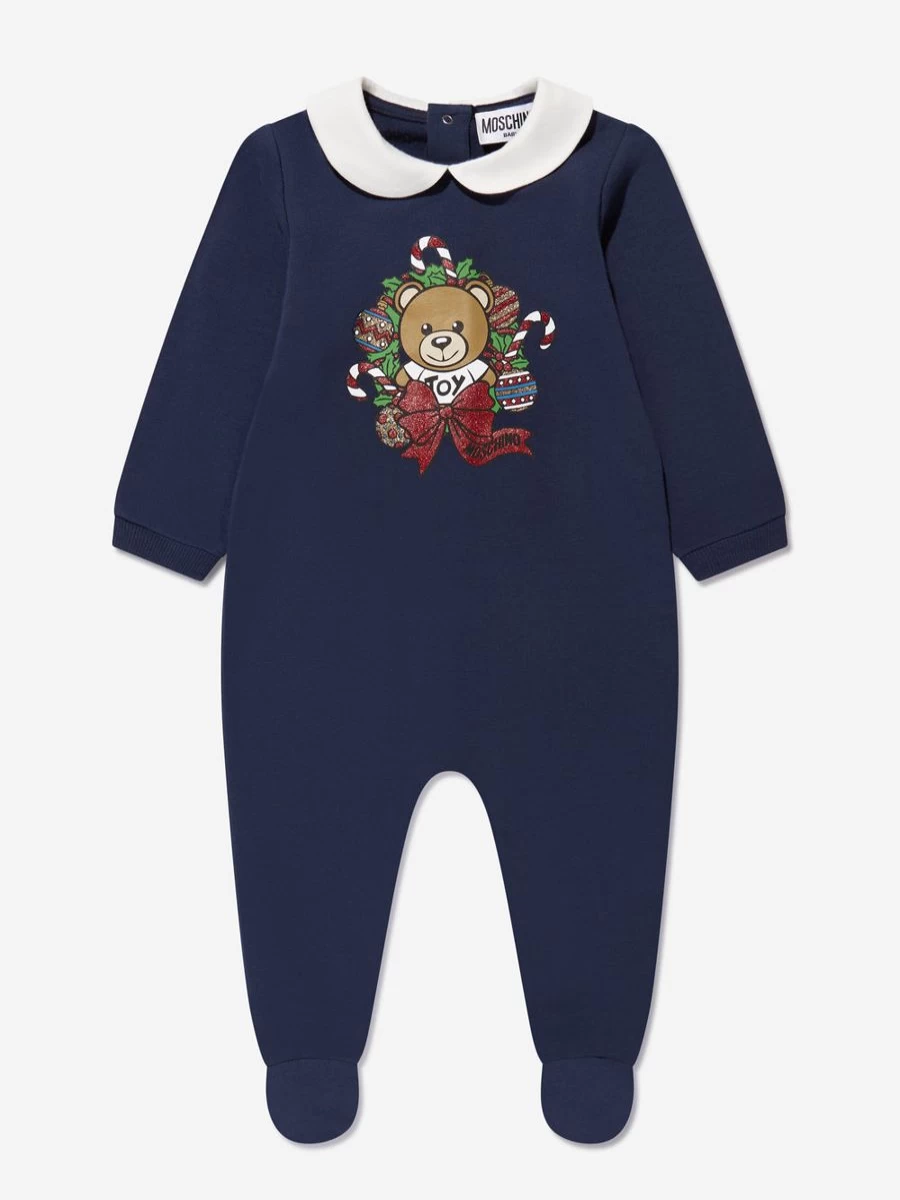 Moschino Kids Navy Baby Hat and Babygrow Gift Set for Newborns