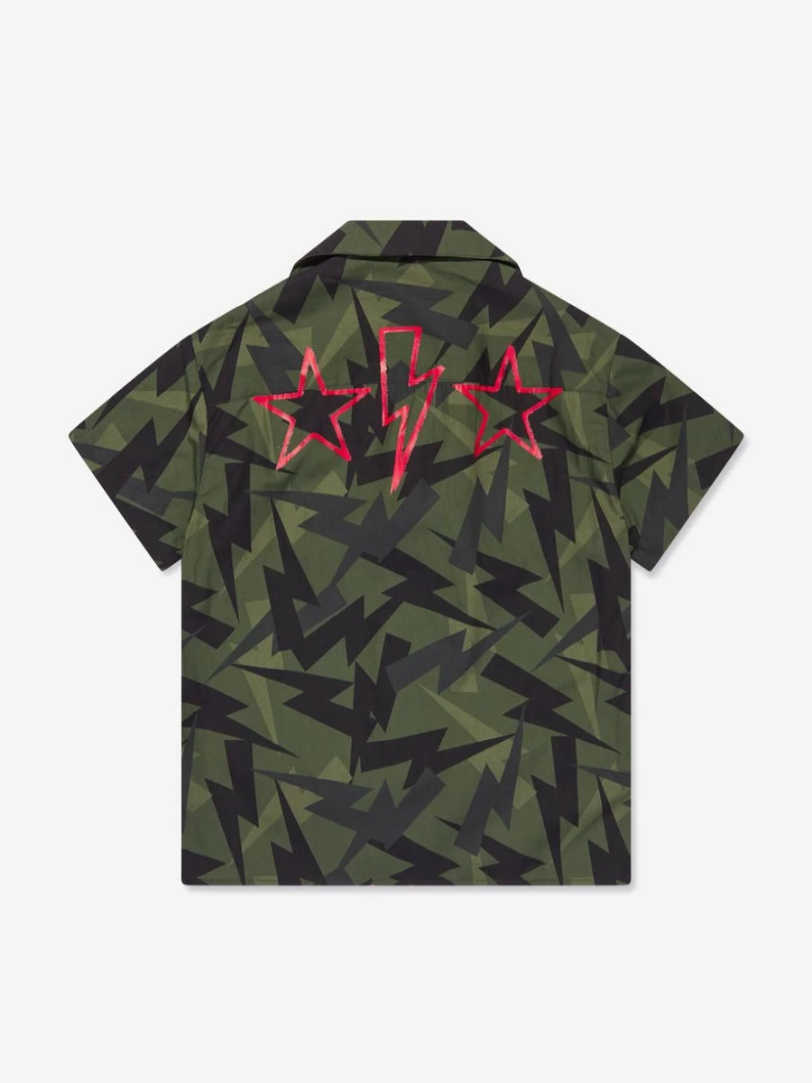 Neil Barrett Teen Boys Green Thunderbolt Short Sleeve Shirt