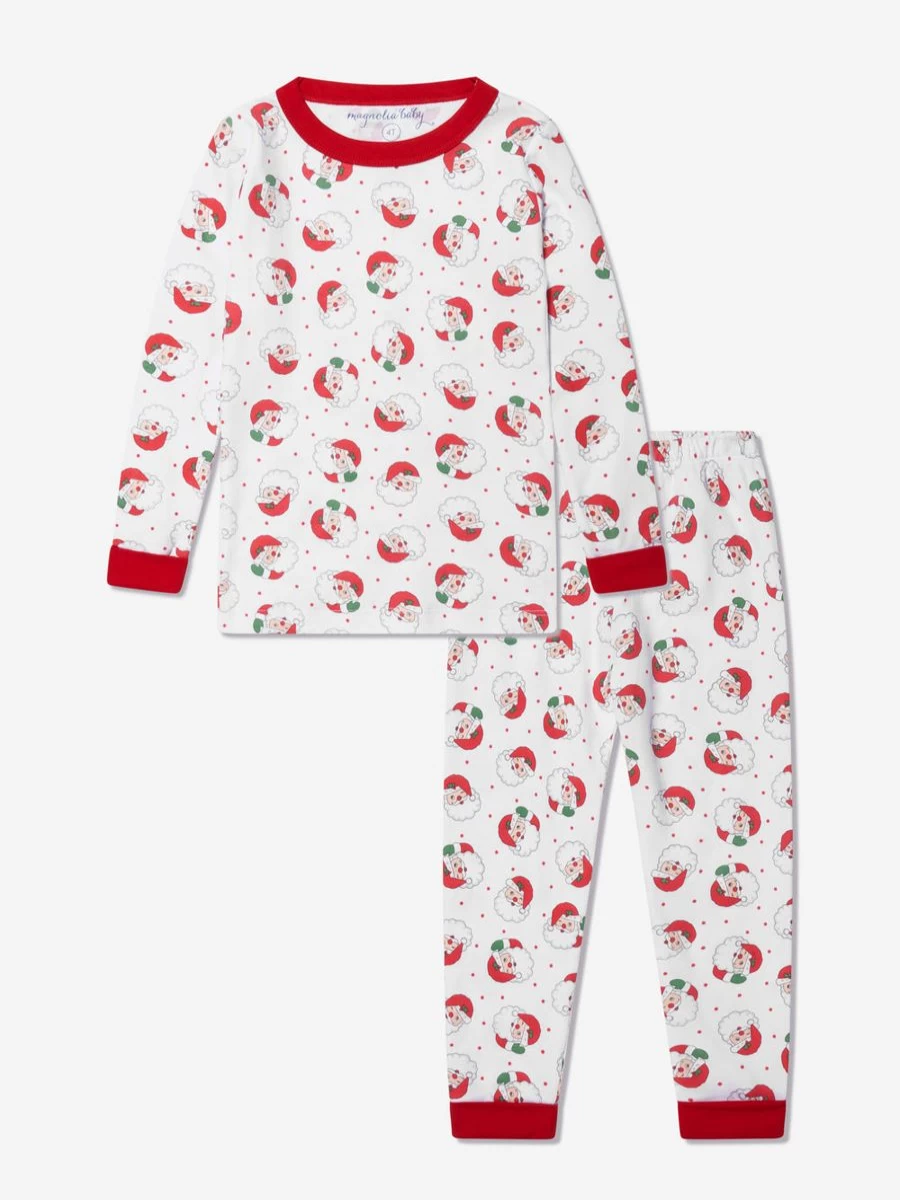 Magnolia Baby Girls' Festive Red Santa Long Pyjamas with Winking Design - Holiday Sleepwear