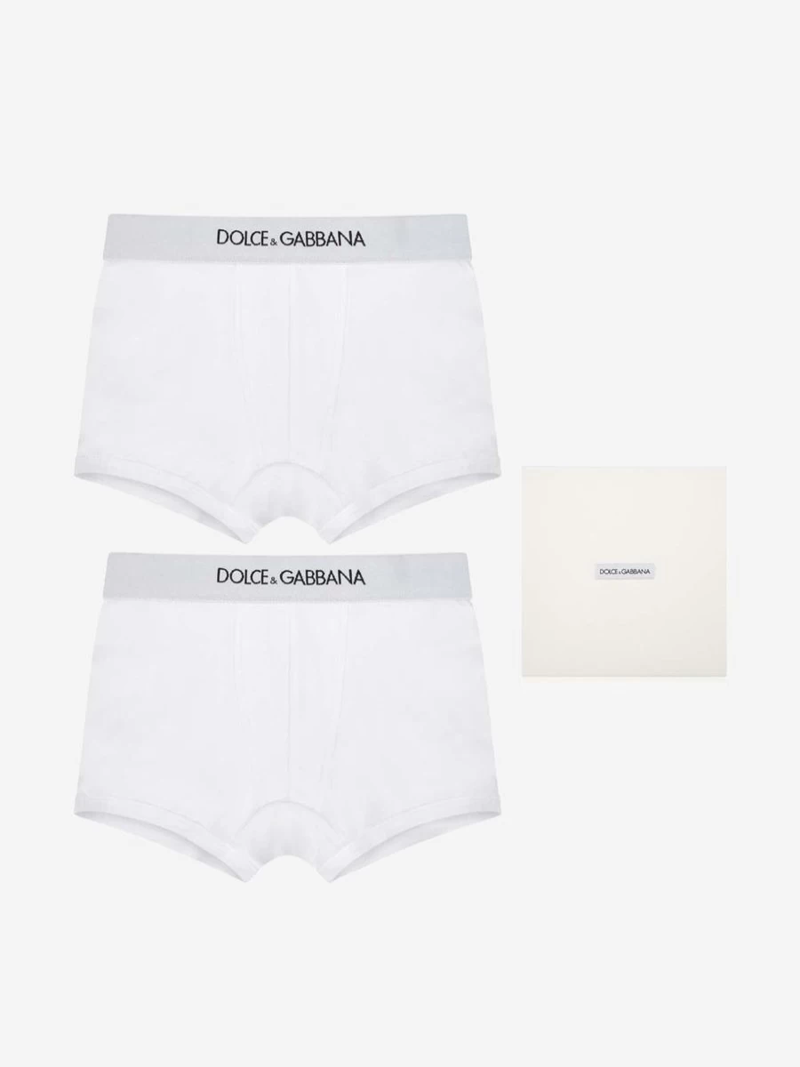 Dolce & Gabbana Kids Boys' Cotton Boxer Shorts 2-Pack - White Comfort Underwear Set