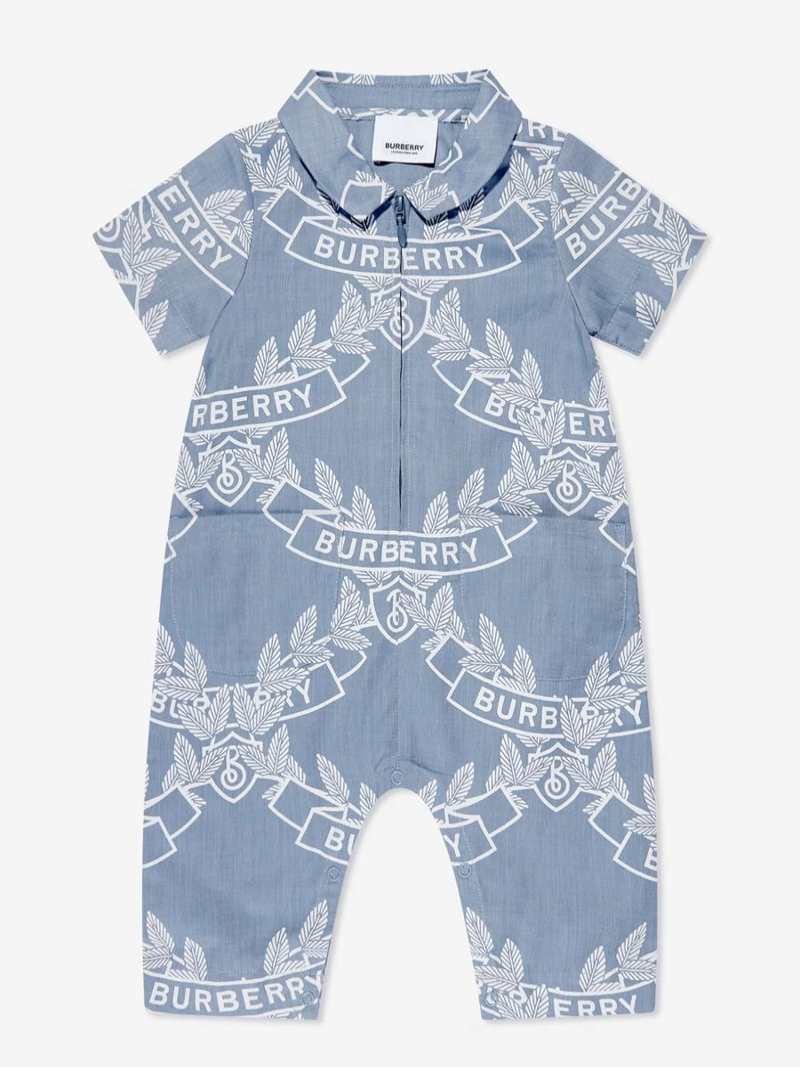 Burberry Kids Baby Boys Blue Andreas Crest Romper - Classic Cotton Jumpsuit for Infants