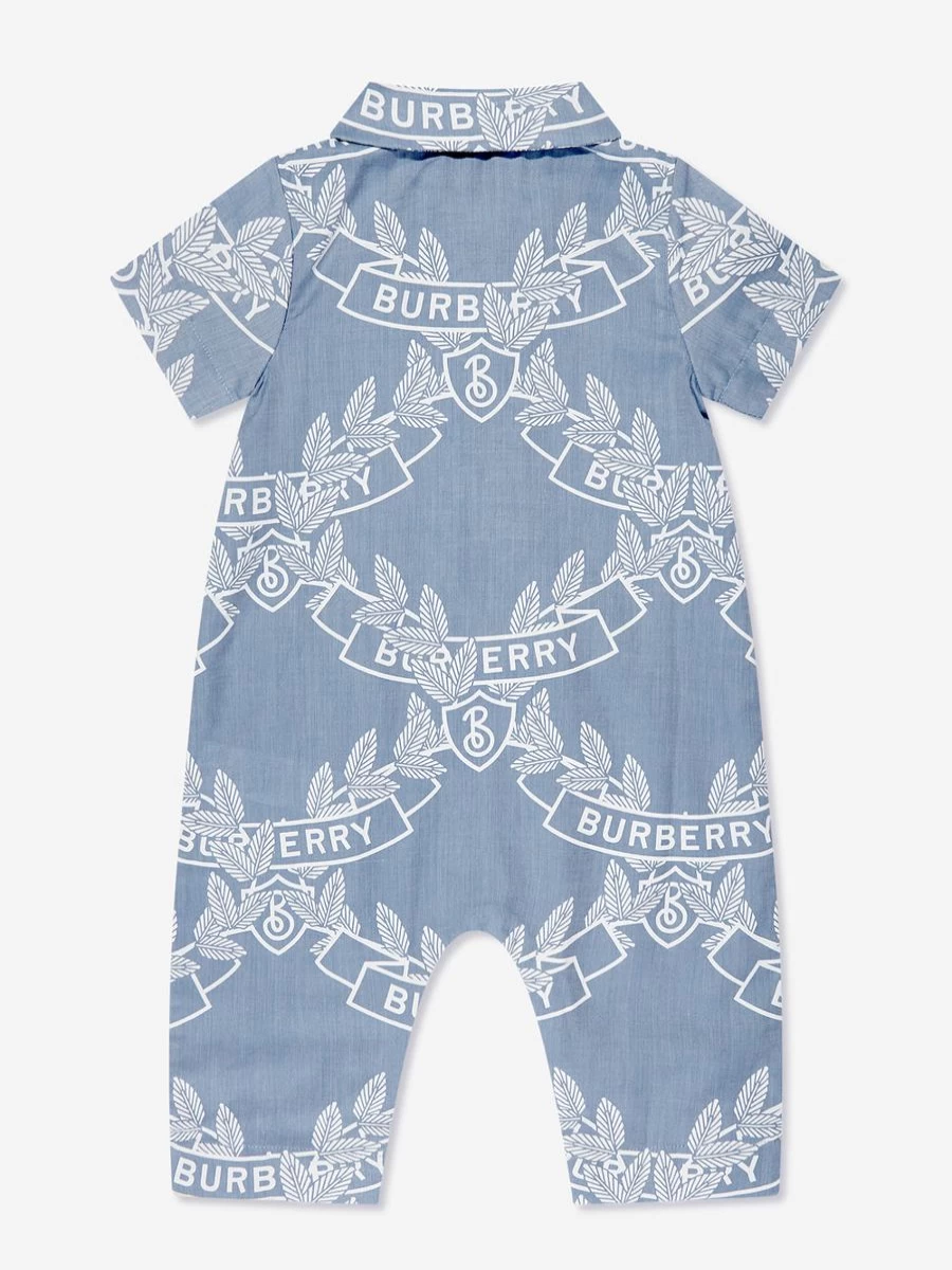 Burberry Kids Baby Boys Blue Andreas Crest Romper - Classic Cotton Jumpsuit for Infants