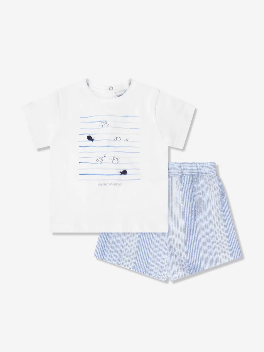 Emporio Armani Baby Boys Blue T-Shirt and Shorts Set