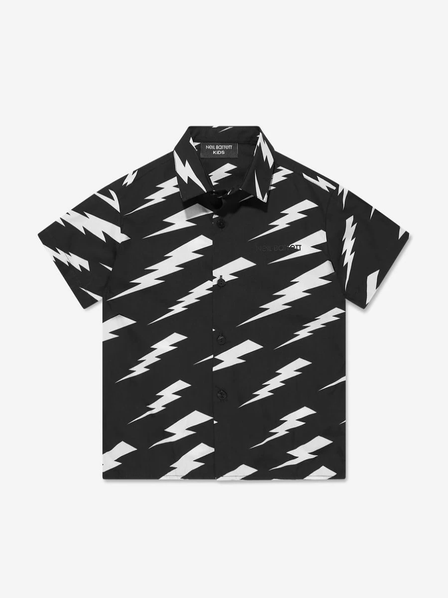 Neil Barrett Teen Boys Black Thunderbolt Short Sleeve Shirt