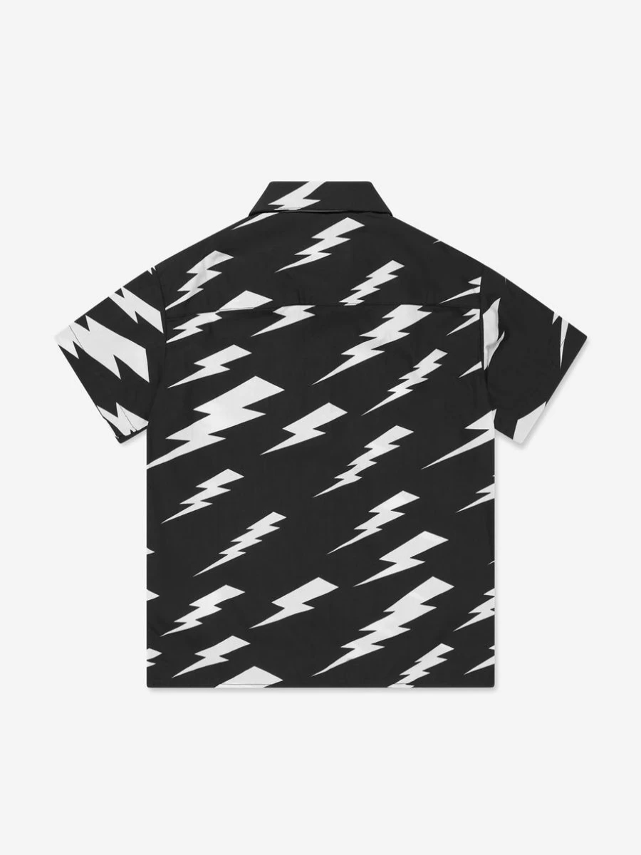 Neil Barrett Teen Boys Black Thunderbolt Short Sleeve Shirt