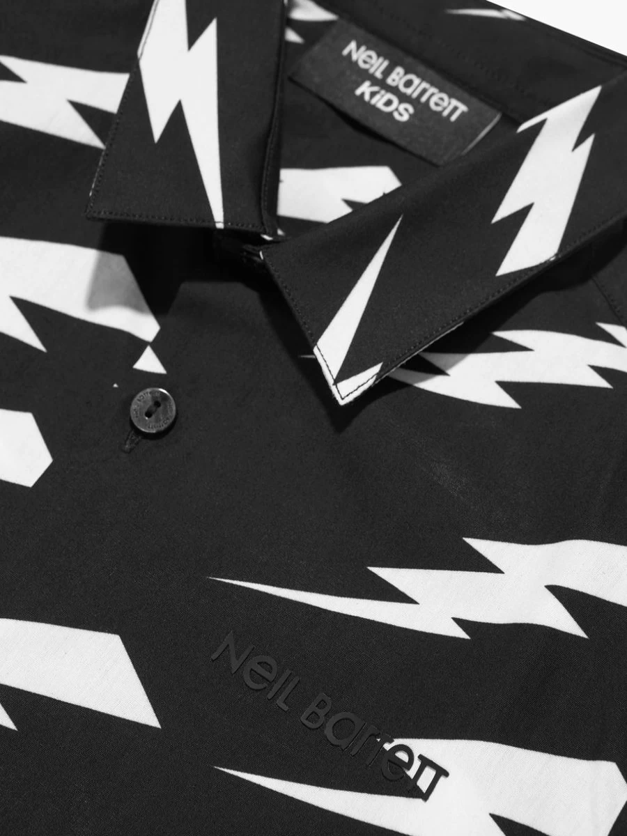 Neil Barrett Teen Boys Black Thunderbolt Short Sleeve Shirt
