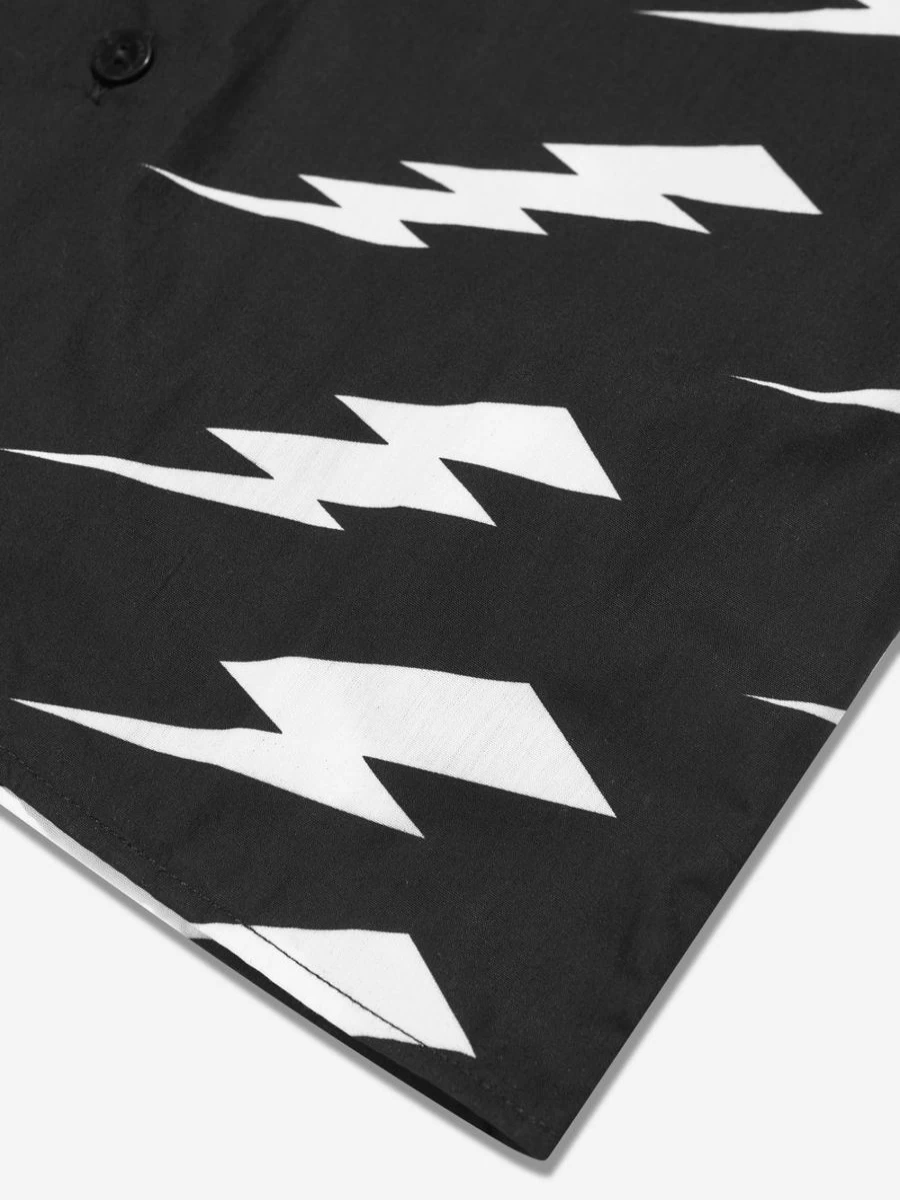 Neil Barrett Teen Boys Black Thunderbolt Short Sleeve Shirt