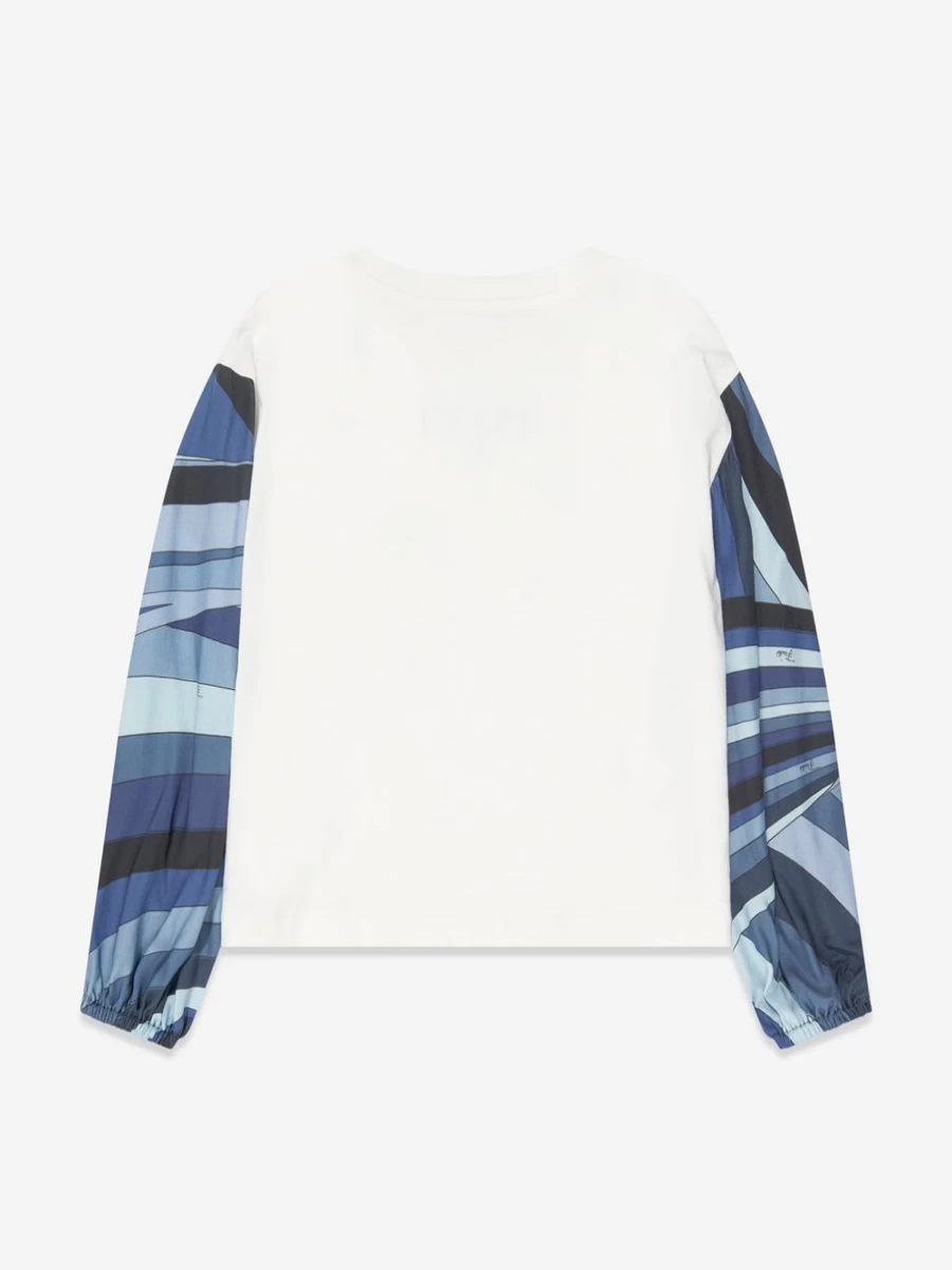 Emilio Pucci Girls Ivory Long Sleeve T-Shirt | Luxury Cotton Top for Kids
