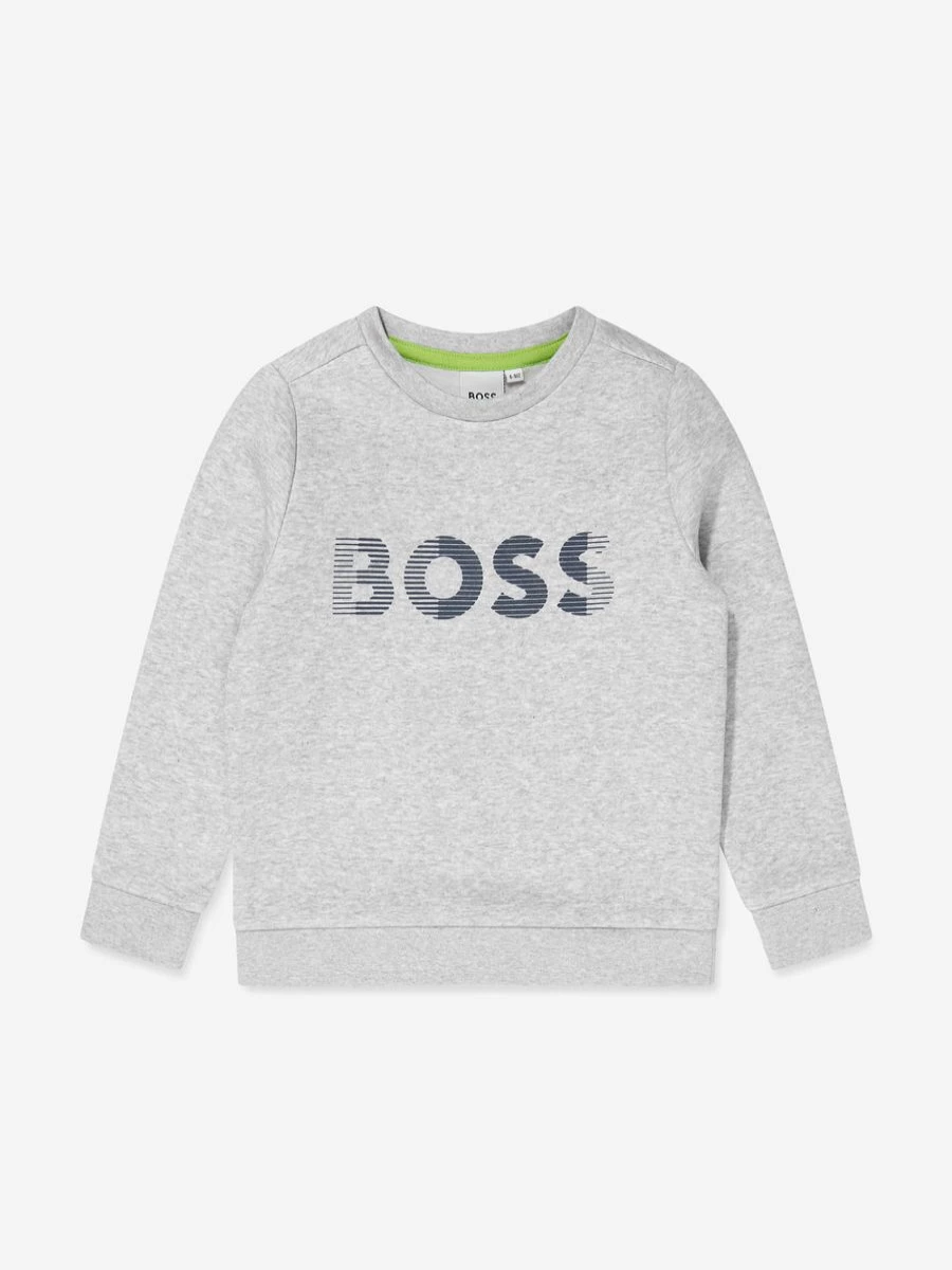 BOSS Boys Grey Reflective Logo Sweatshirt - High Visibility Casual Pullover