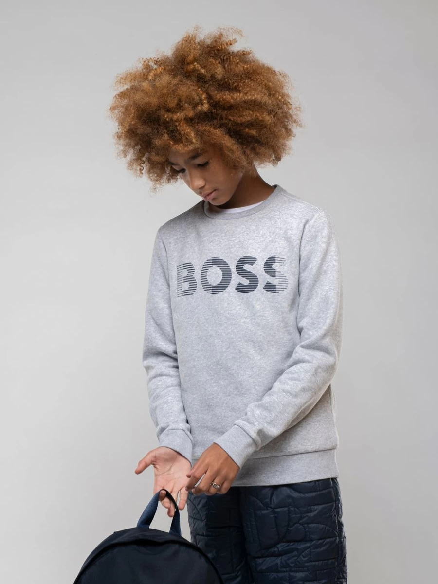 BOSS Boys Grey Reflective Logo Sweatshirt - High Visibility Casual Pullover