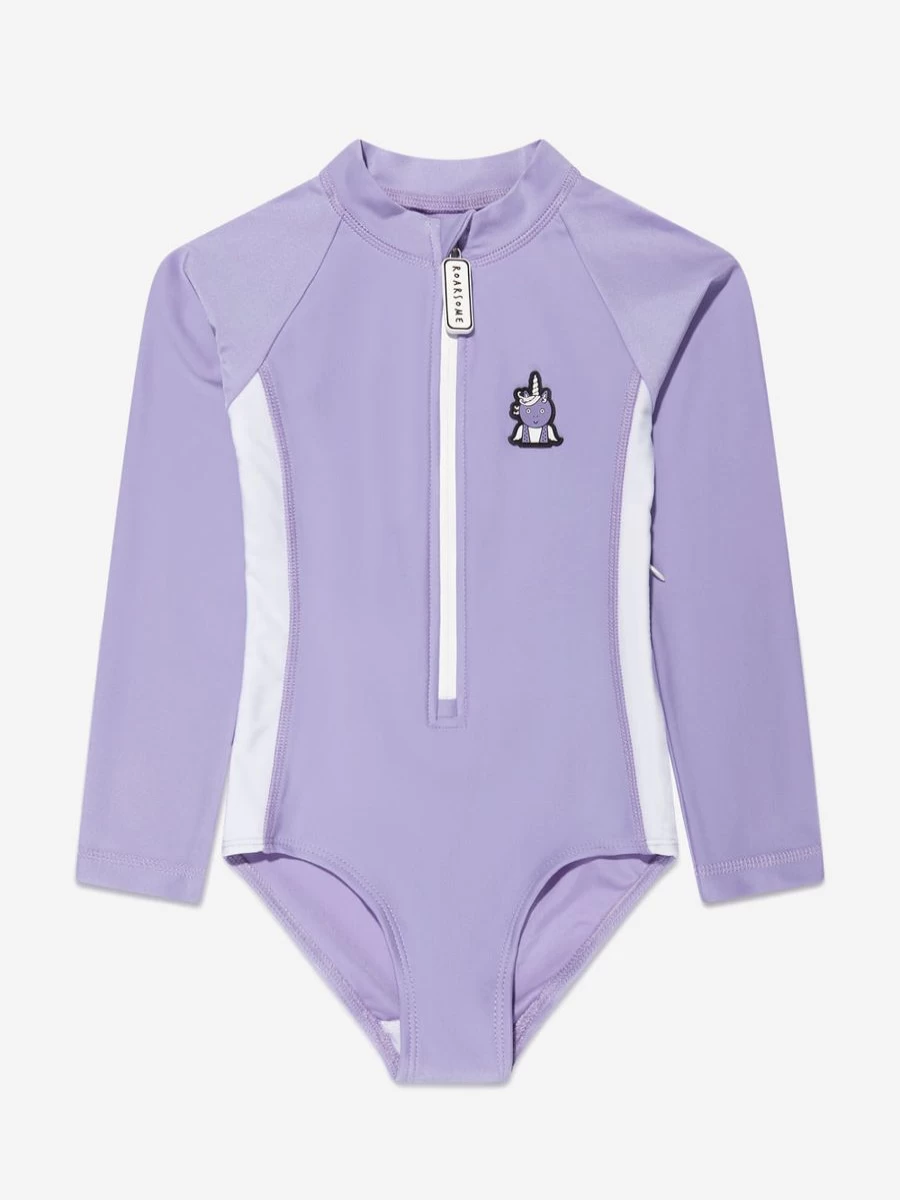 Roarsome Girls Purple Sparkle Unicorn Swimsuit for Kids - Shiny Fantasy Swimwear