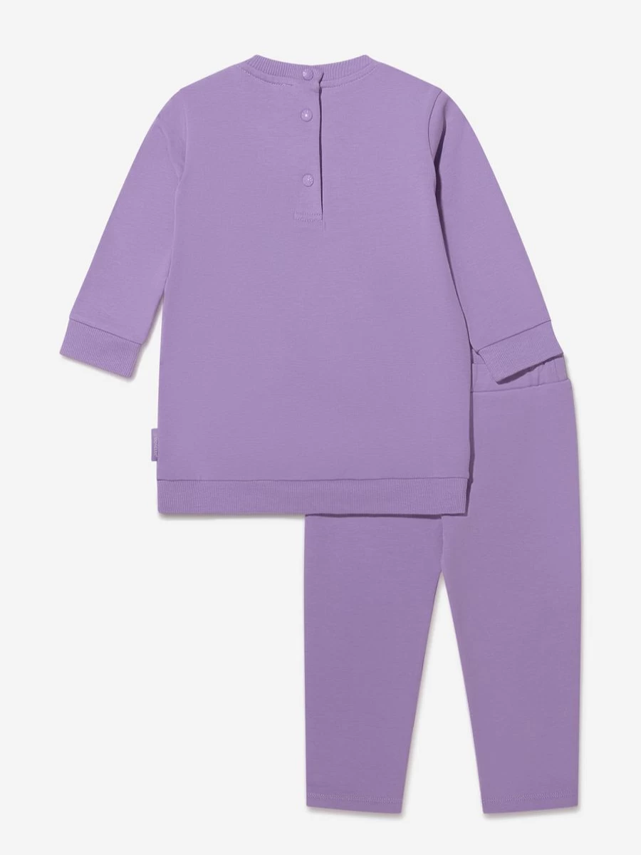 Moncler Enfant Baby Girls Embroidered Logo Tracksuit - Pink & Navy Blue Cotton Jogger Set