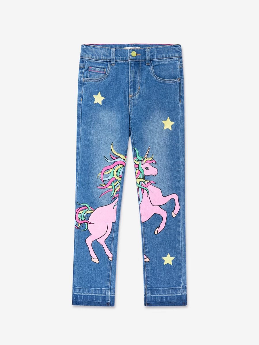 "Billieblush Girls' Blue Denim Unicorn Jeans for Kids"