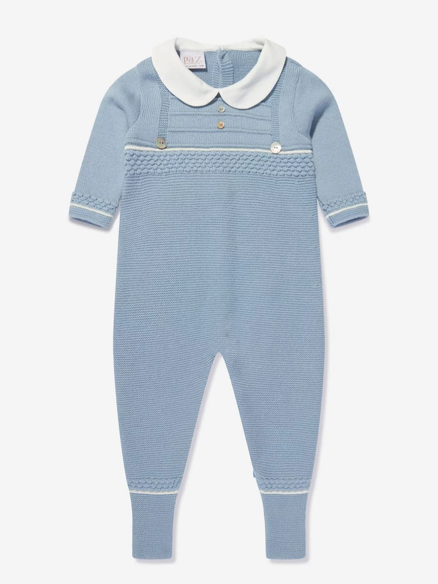 Paz Rodriguez Baby Boys Blue Knitted Romper - Soft Cotton Jumpsuit for Infant & Toddler