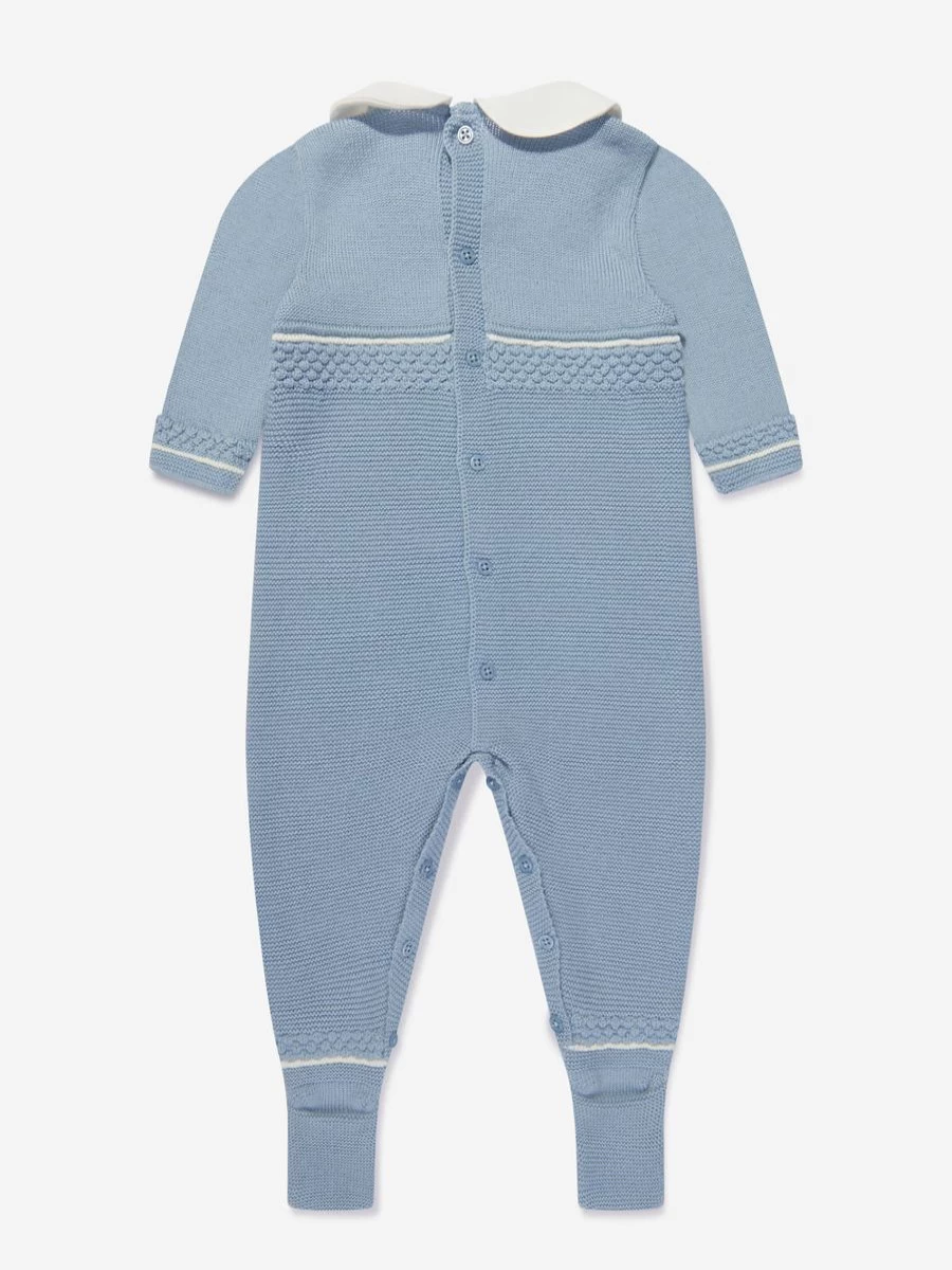 Paz Rodriguez Baby Boys Blue Knitted Romper - Soft Cotton Jumpsuit for Infant & Toddler