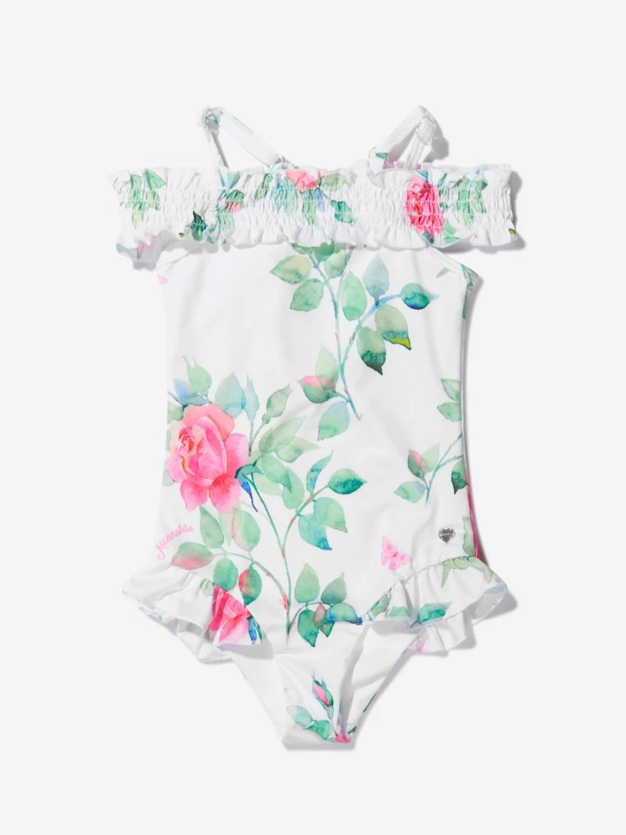 Monnalisa Teen Girls Rose Bloom Print Swimsuit for Summer Beach Wear