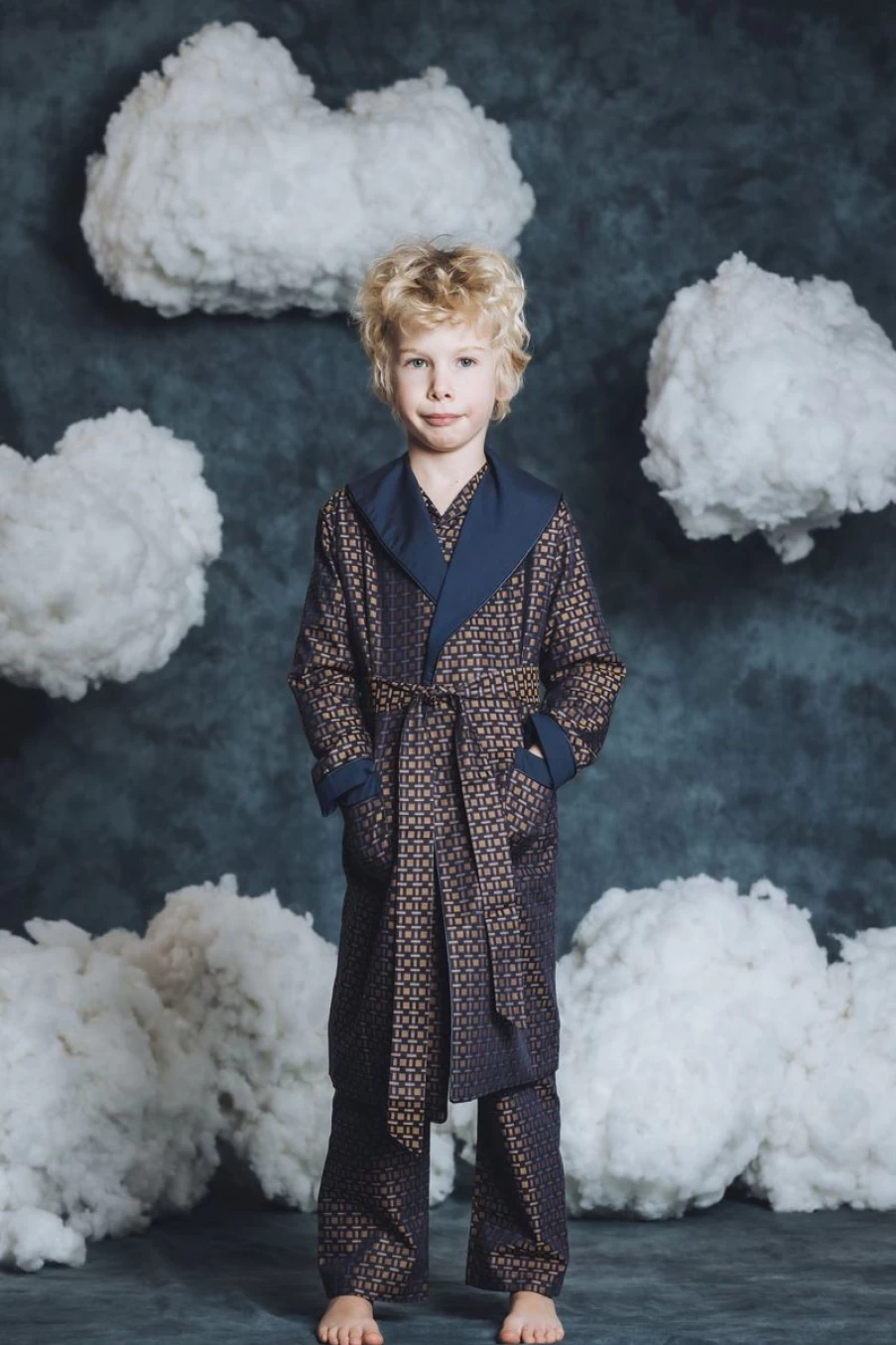 Amiki Boys Navy Theodore Dressing Gown - Soft Kids Robe for Children