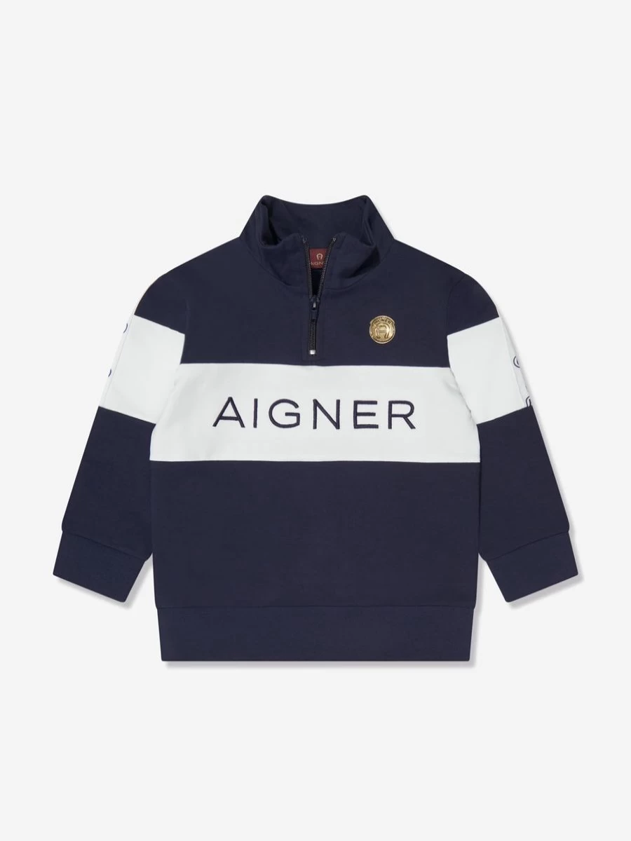 Aigner Boys Navy Logo Sweatshirt for Kids - Comfortable Cotton Pullover