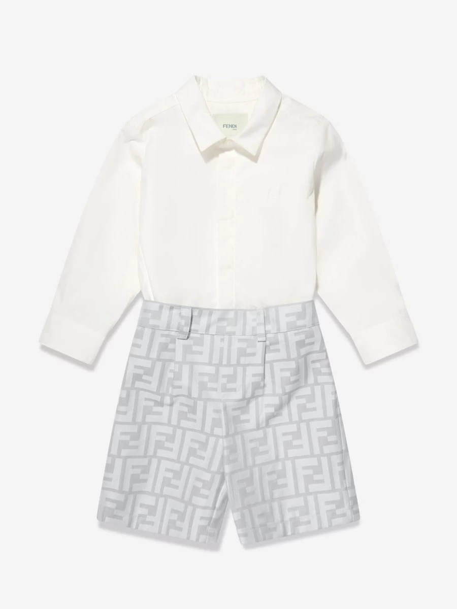 Fendi Kids Baby Boys Grey Romper Outfit - Stylish Infant Jumpsuit
