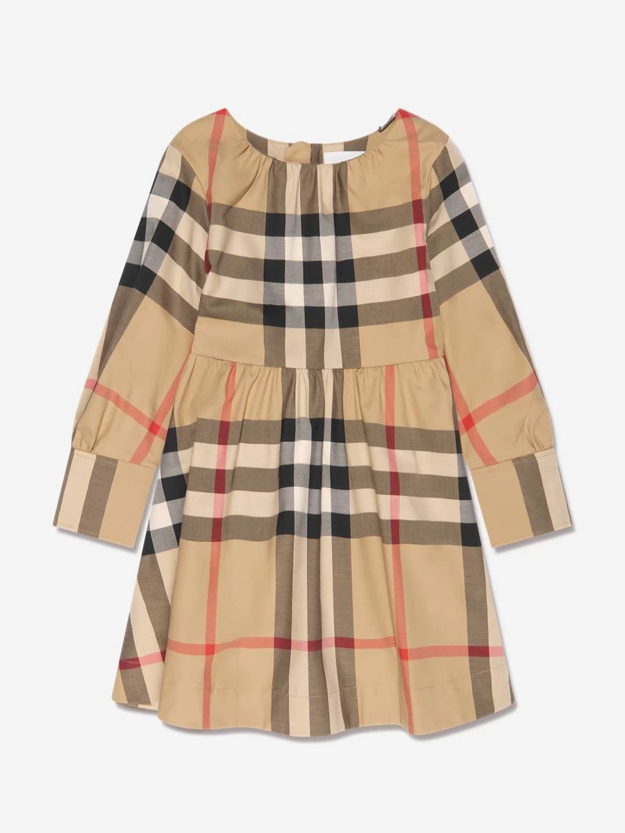 Burberry Kids Girls Beige Adrianna Check Long Sleeve Dress