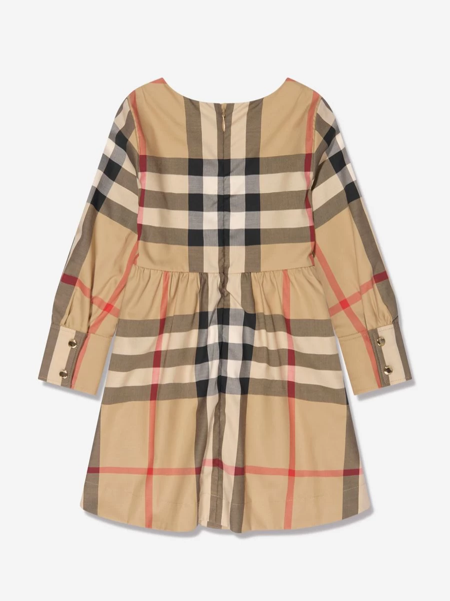Burberry Kids Girls Beige Adrianna Check Long Sleeve Dress