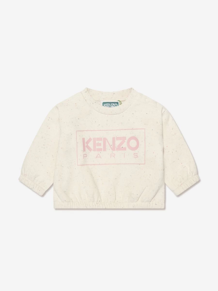 KENZO KIDS Baby Girls Beige Logo Sweatshirt - Soft Cotton Pullover for Infants