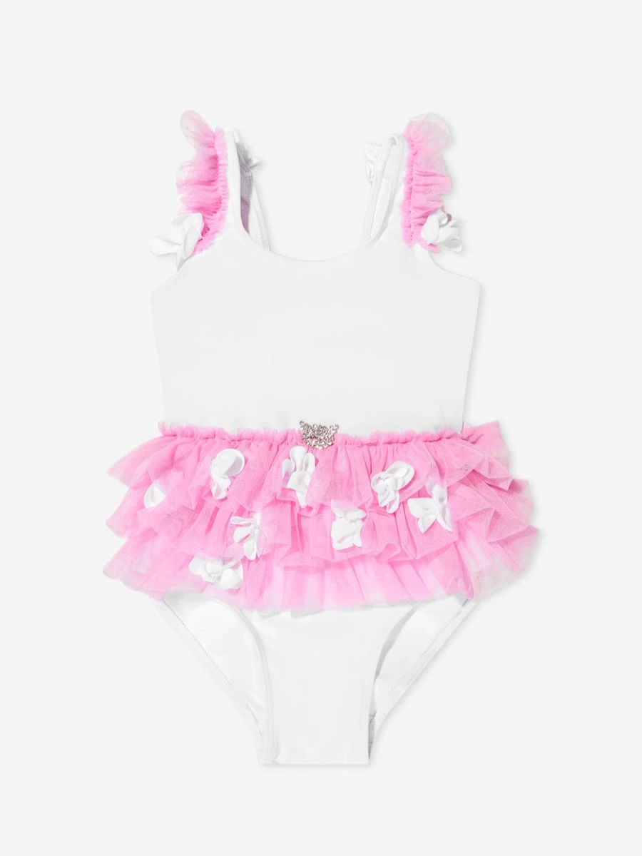 Selini Action Baby Girls White Flower Tutu Swimsuit for Swimwear and Beach