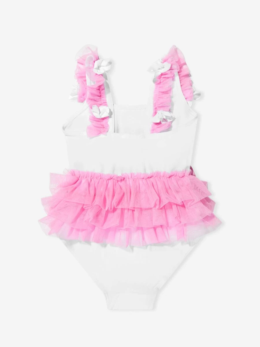 Selini Action Baby Girls White Flower Tutu Swimsuit for Swimwear and Beach