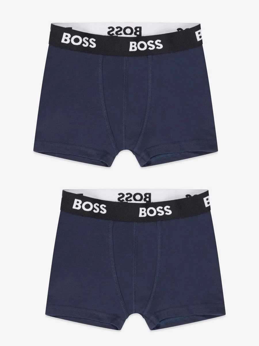BOSS Boys' 2-Pack Navy Boxer Shorts - Comfortable Cotton Underwear Set