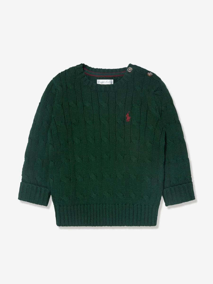 Ralph Lauren Kids Baby Boys Green Cable Knit Sweater Jumper
