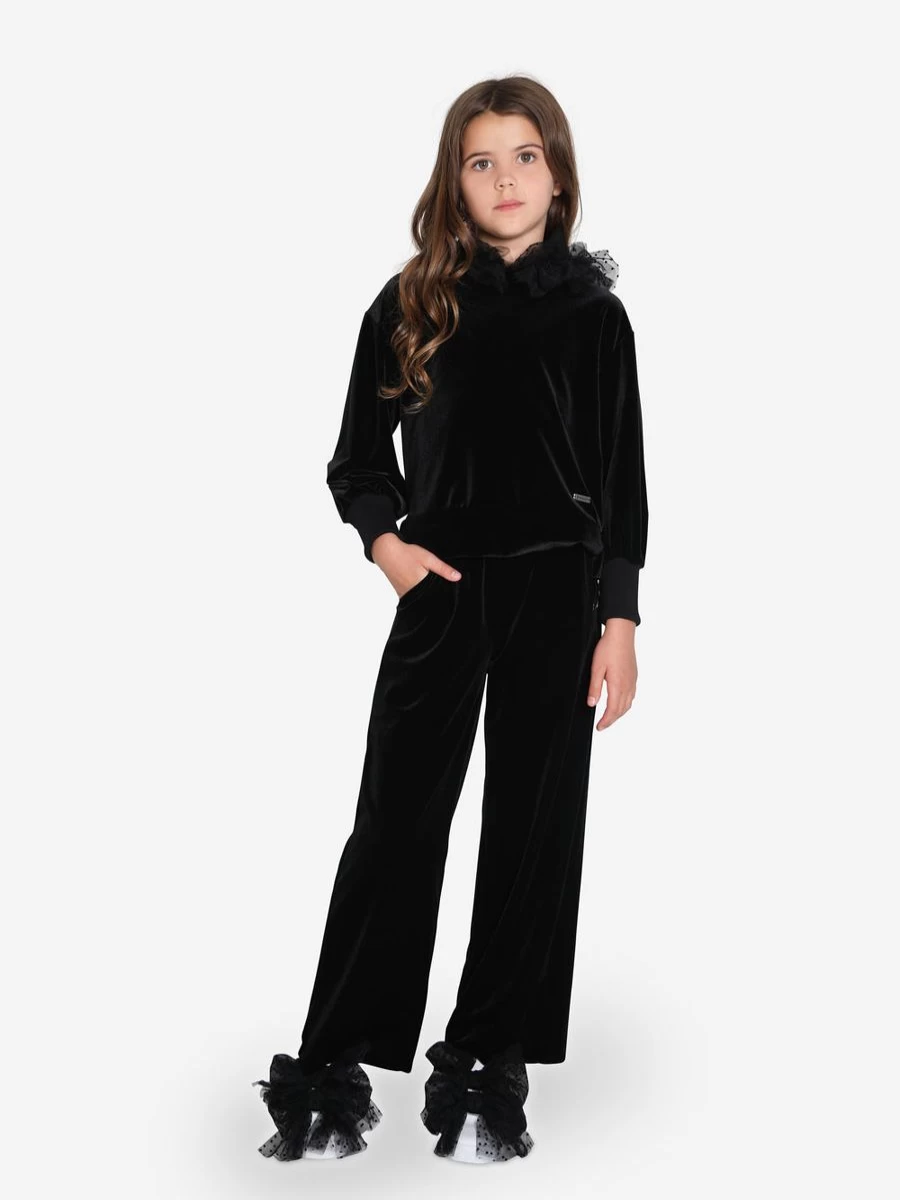 Monnalisa Girls Black Velvet Flared Trousers for Stylish Comfort