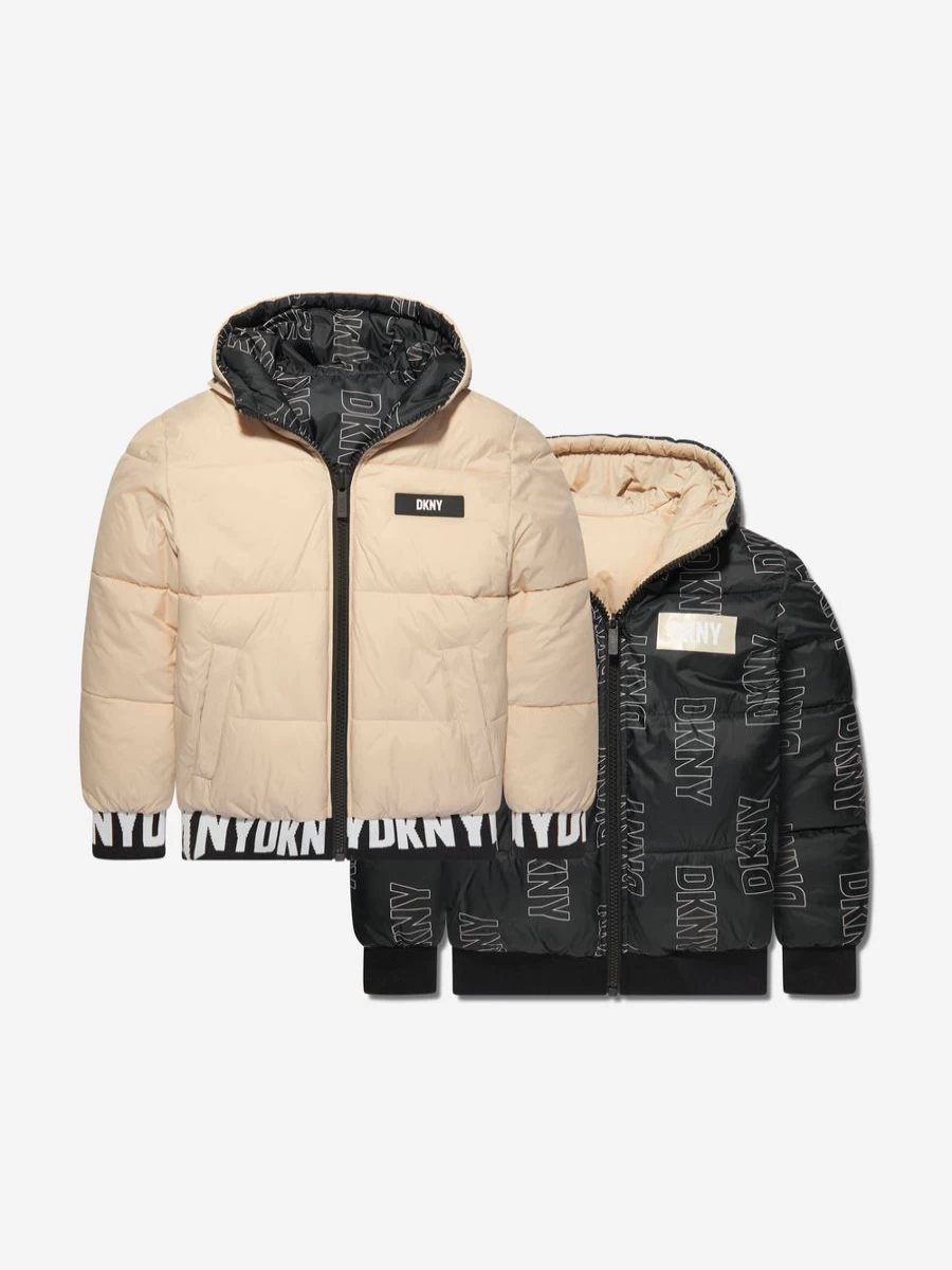 DKNY Boys' Reversible Black Puffer Jacket for Kids - Warm Winter Coat