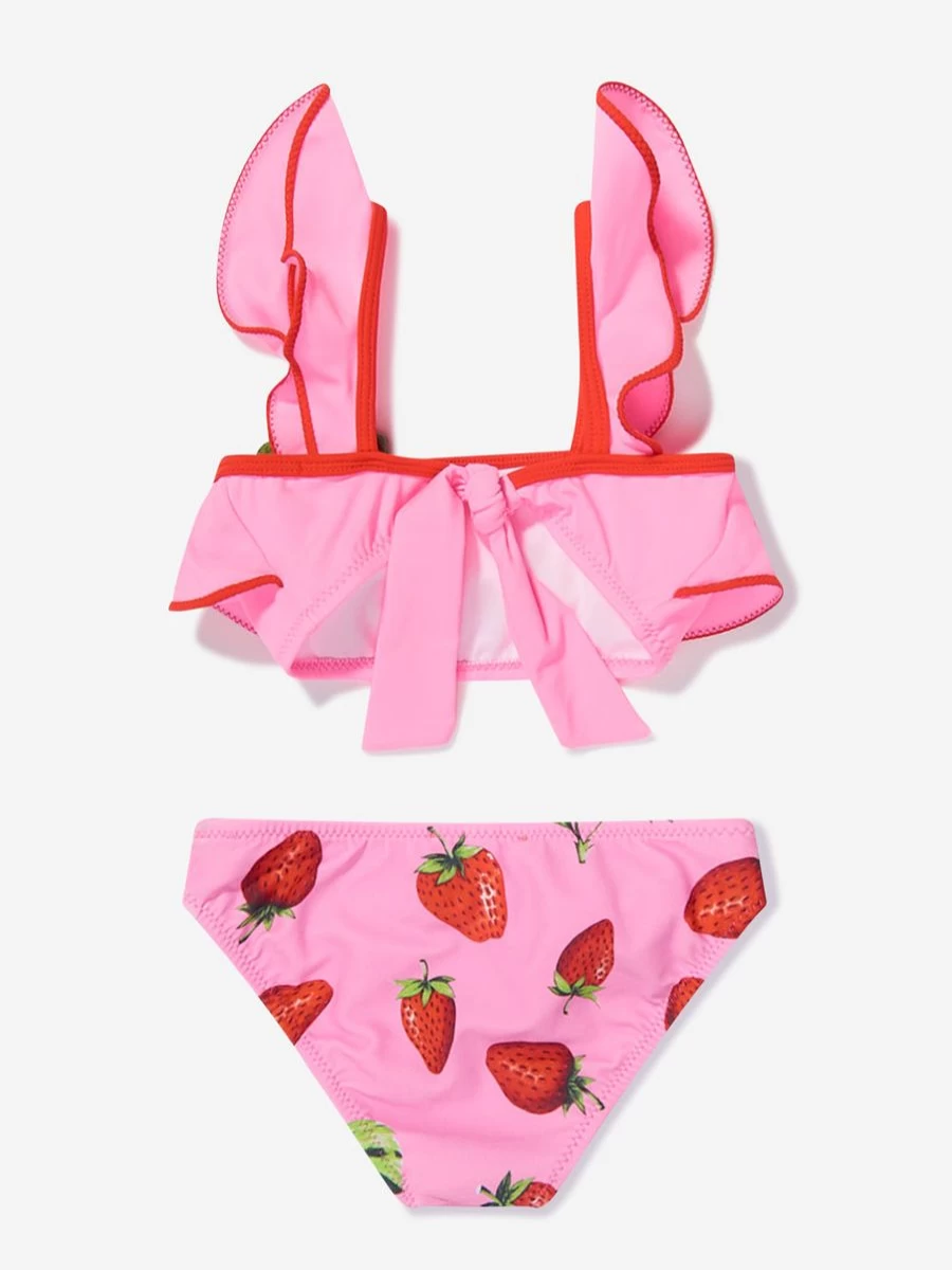 "Nessi Byrd Girls Pink Strawberry Ruffle Arina Bikini – Cute Swimwear for Kids"