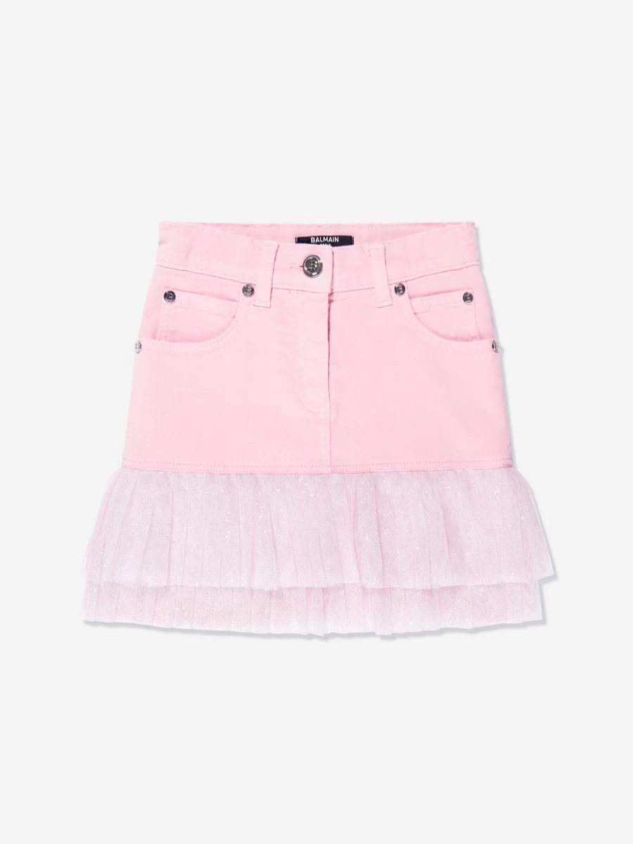 Balmain Girls Pink Pleated Hem Skirt - Elegant & Stylish