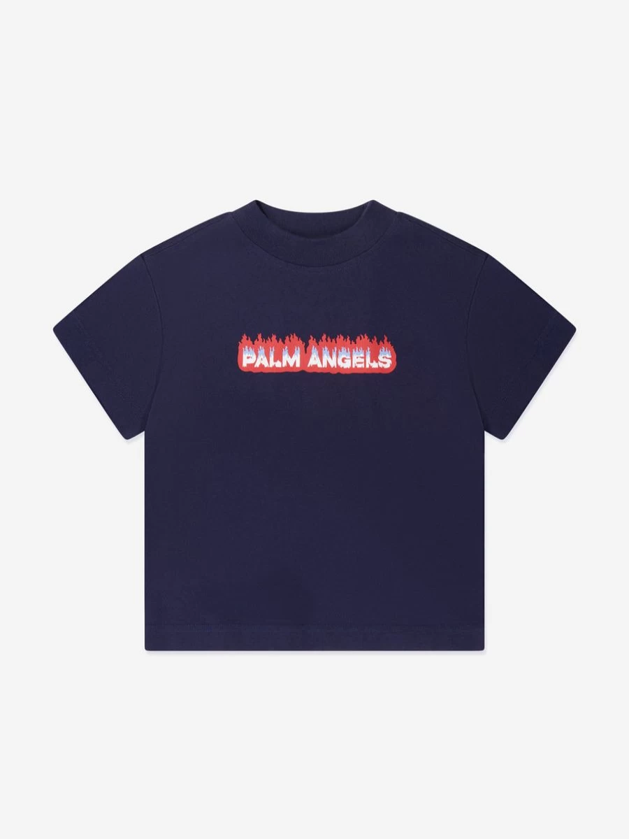 Palm Angels Boys Navy Flames Graphic Regular Fit T-Shirt