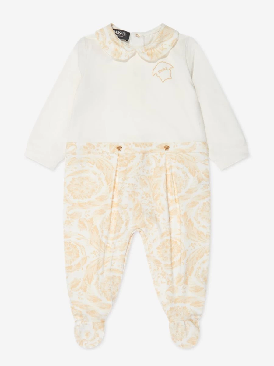 Versace Boys Baby Barocco Georgette White Babygrow - Luxury Designer Infant Romper