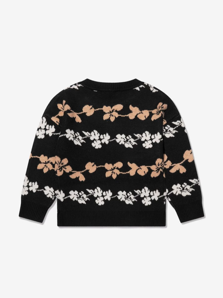 Monnalisa Girls Black Jacquard Knitted Jumper - Elegant & Stylish Kids Sweater